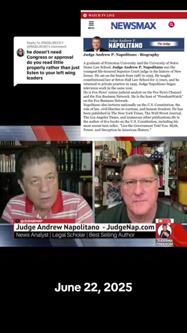 Replying to @ANGELBECKY (ANGELROB) How about listening to a former Superior Court Judge (a conservative one) who is a graduate of Princeton University and who trump once considered for an appointment to the Supreme Court before ultimately selecting Kavanaugh. But I guess I should be listening to Angel Becky on TikTok instead. Embarassing. #judgingfreedom #judgenapolitano 