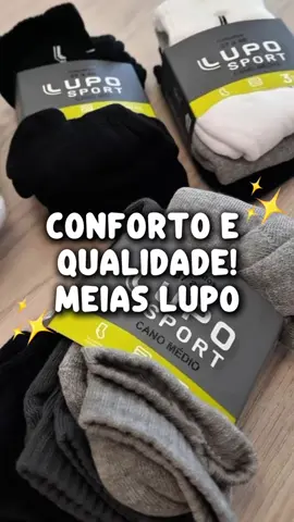 Conforto e qualidade no dia a dia! 🧦 Meias Lupo originais, unissex, cano médio a longo, ideais para usar com tudo. #meiaslupo #meia #lupo #kitmeias