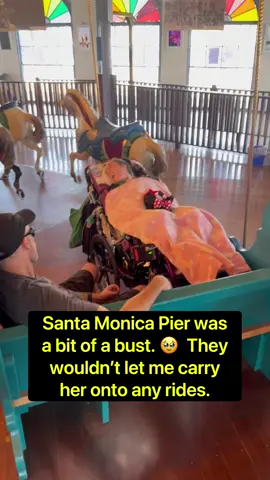 Santa Monica Pier was mostly a bust, but at least the carousel was accessible. #alifeofunlimitedpossibilities #diagnosismagical #specialneedsparenting #spinalmuscularatrophy 