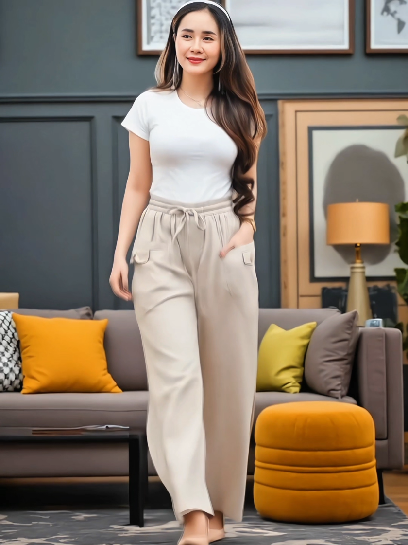 Celana Kulot Wanita Highwaist Korean Style Kekinian Kantong Depan Variasi Kancing
