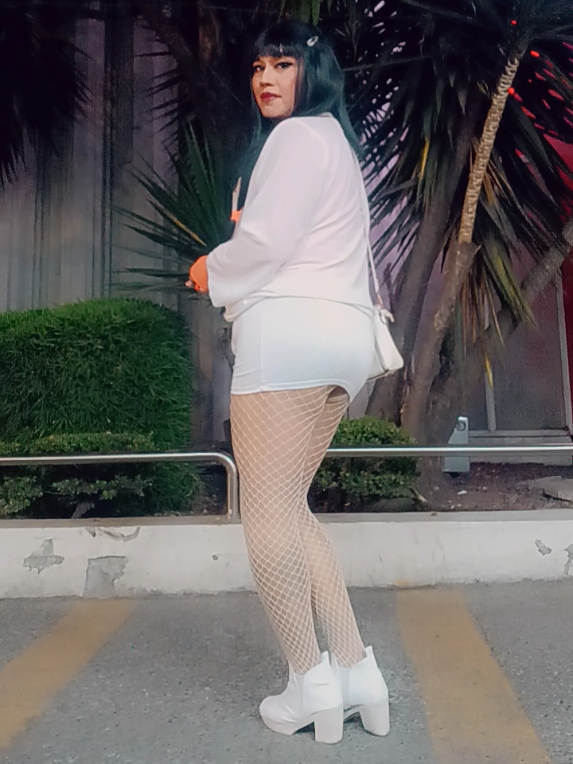 🤍🧡🤍🧡🤍🧡🤍 minifalda blanca de lycra  blusita de mesh color naranja 🧡  pantimedias de red blancas 🤍🤍🤍#transgendergirl #transgender #gay #transgenero #lgbttiq #pasivaslgbt🏳️‍🌈 #pasiva🌈 #pasiva #homosexuality #homosexualidad #rravestismo #lycra #shemale #ladyboys 
