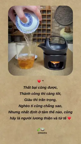❤️ “ Thất bại cũng được, Thành công thì càng tốt, Giàu thì trân trọng, Nghèo tí cũng chẳng sao, Nhưng nhất định ở tâm thế nào, cũng hãy là người lương thiện và tử tế ❤️. #moctra #tradao #anyen #binhyen #moctraanyen #xuhuong #trend2025 #cuocsong #tamtrang 
