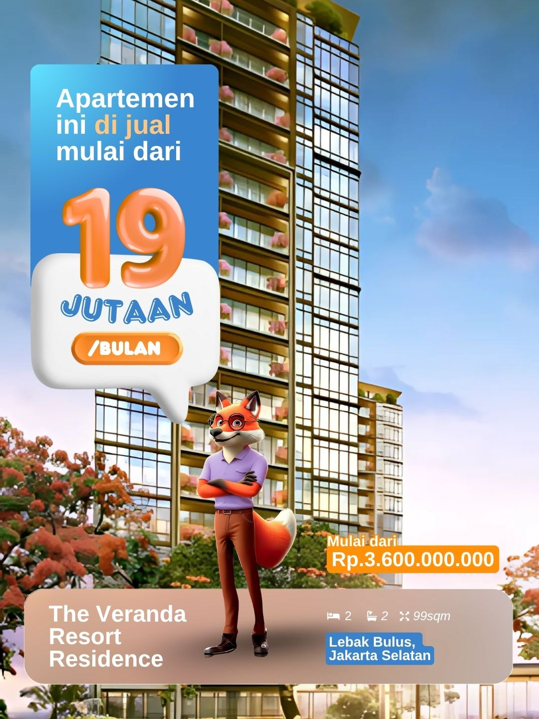 🌿 Rumah Rasa Resort di Jakarta Selatan, Cicilan Mulai 19 Jutaan/Bulan! Kenalin The Veranda Resort Residence — hidden gem di Lebak Bulus yang nyaman, tenang, dan elegan. Cocok banget buat kamu yang cari rumah dengan suasana adem, desain mewah, tapi tetap dekat ke pusat kota. Tersedia beberapa pilihan unit :  🏡 2 Bedroom(99,25 sqm)): Mulai dari 3,6 M  🏡 3 Bedroom(143,48 sqm): Mulai dari 5,3 M  💎 47 fasilitas mewah: kolam renang infinity, gym, forest walk, dan banyak lagi! Bayangin pulang ke rumah yang ceiling-nya tinggi, jendelanya besar, dan kamu bisa relaks setiap hari kayak staycation. 📍 Lokasi strategis, fasilitas eksklusif, dan suasana seperti resort.  Ini bisa jadi rumah impian kamu yang selama ini dicari. 📞 Tertarik dan ingin survey langsung? Hubungi kami konsultasi KPR GRATIS:  📱 +62 811-8881-0407  📧 kenny@theletsmovegroup.com  🌐 www.theletsmovegroup.com #TheVerandaJakarta #RumahJakartaSelatan #Cicilan16Jutaan #RumahRasaResort #HunianNyaman #PropertiJakarta #KPRJakarta #LetsMoveGroup #LebakBulus #RealEstateJakarta #InvestasiProperti #HiddenGemJakarta #RumahImpian #RumahModern #CicilanRingan