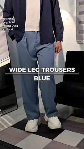 Wide Leg Trousers Blue #whitewidelegpants #widelegpants #widelegtrousers #trouserpants #trouserformen #pantsformen #outfitideas #TikTokShop #foryou #budolnicaloy