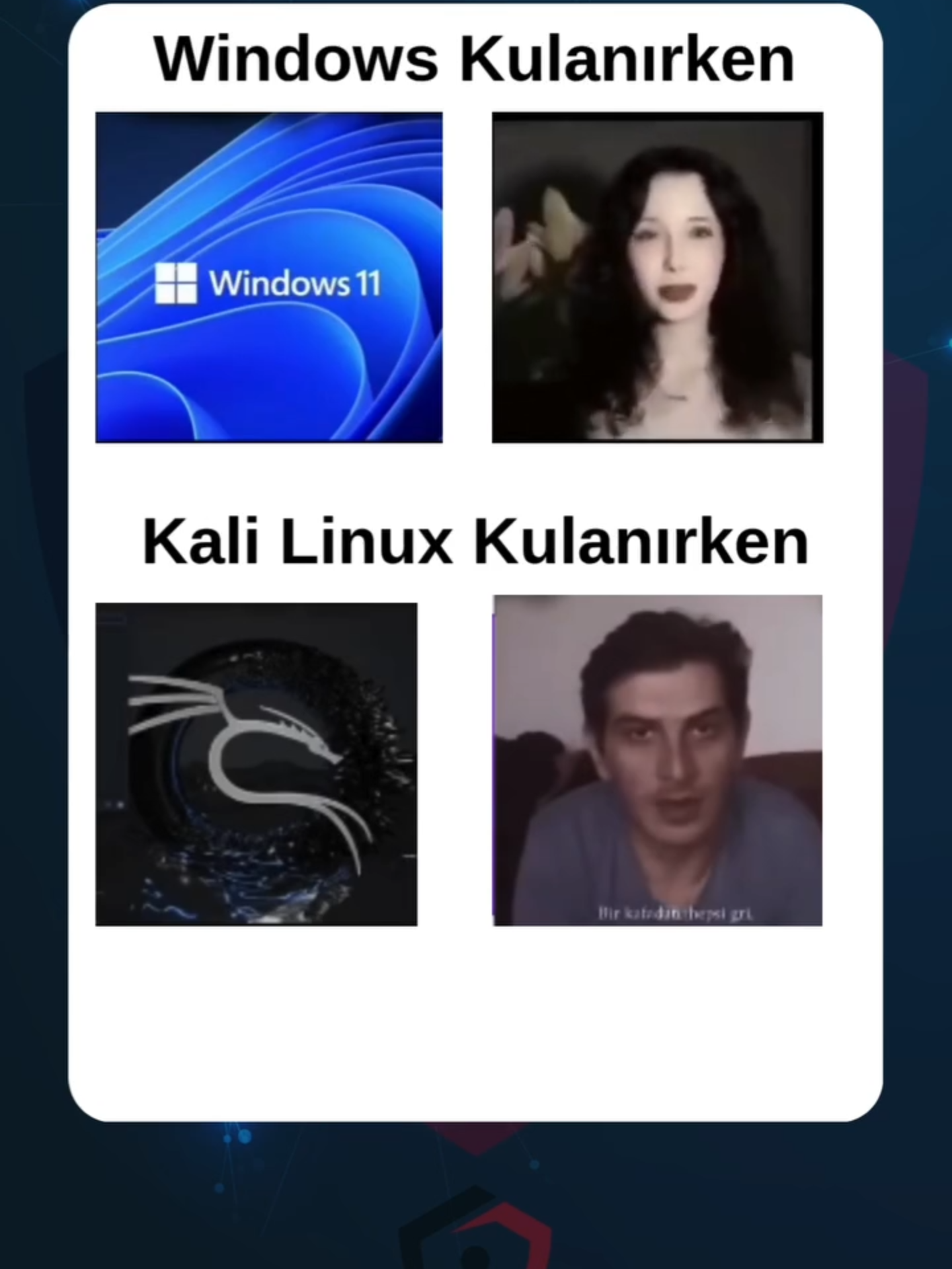 Windows Kullanıcısı vs Kali Linux Kullanıcısı 😅💻 #SiberLogue  Windows açınca eğlence, Kali Linux açınca sessizlik... 😶 Etik hacker’lar bilir bu farkı! Sen hangisisin? 👇 #kaliLinux #windows11 #siberlogue #etikhacker #cybersecurity #linuxmizah #hackerkafası #mizah