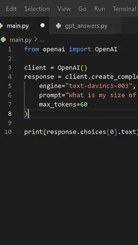 Chat GPT AI in Python 🤯 #chatgpt #python #gpt #artificialintelligence #ai #coding 