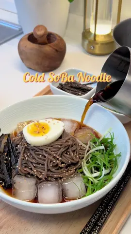 Taste of Summer Ep. 1: Cold Soba Noodle🧊🥢 cold soba in a light, refreshing broth topped with soft-boiled egg, scallions, seaweed & sesame broth ingredients: • 1 cup water ½ tsp dashi powder 1 small piece kombu 1.5 tbsp soy sauce 1 tsp sake 1-2 tsp sugar 1-2 tsp rice vinegar #coldsobanoodles #coldsoba #coldnoodles #Summer #Recipe #koreanrecipe #FoodTok #fyp 