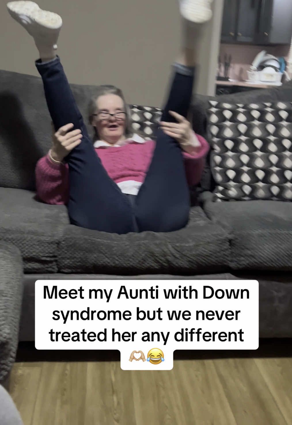 Even though my Auntie has Down syndrome she was always treated like a regular person. #downsyndrome #funnyvideos #fyp #auntie #trending 
