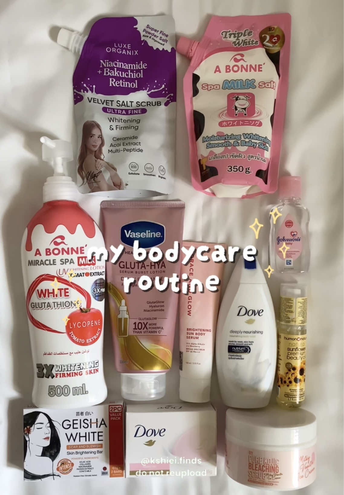 Replying to @Fvck READ: this is the super detailed versionnnn ! just a reminder, these products aren't all for daily use. ☺️ u can check the simpler version on my profile (pinned video) & i can’t fit all of the products in my yellow basket in this vid so just check my showcase 🥹 #bodycare #bodycareroutine #bodycareproducts #bodycareviral #bodycaretips #bodycarecheck #whitening #whiteningcream #whiteningsoap #whiteninglotion #whiteningskin #whiteningtips #whiteninghack #geishasoap #vaseline #vaselineglutahya #abonne #abonnelotionph #abonnelotion #sunfloweroil #g21 #g21langmalakas #g21angel #SelfCare #skincare #skincareroutine #foryou #foryoupage #fypシ 