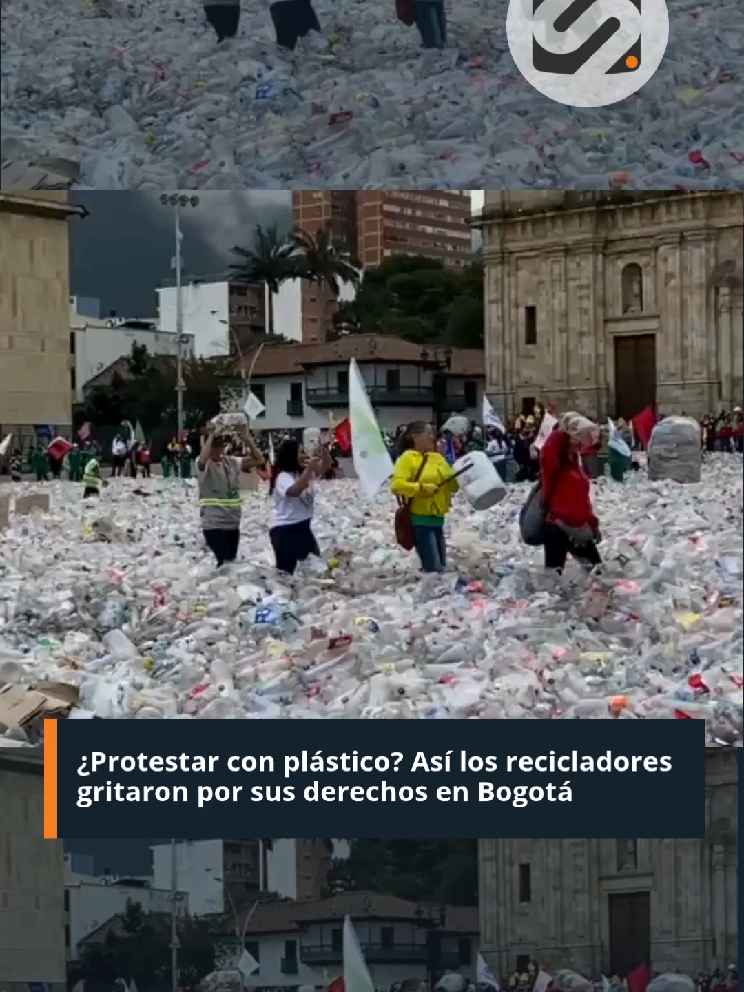 ♻ La Plaza de Bolívar fue cubierta con más de 9 toneladas de material reciclable. Recicladores de todo el país protestaron pacíficamente exigiendo condiciones laborales dignas y tarifas justas.