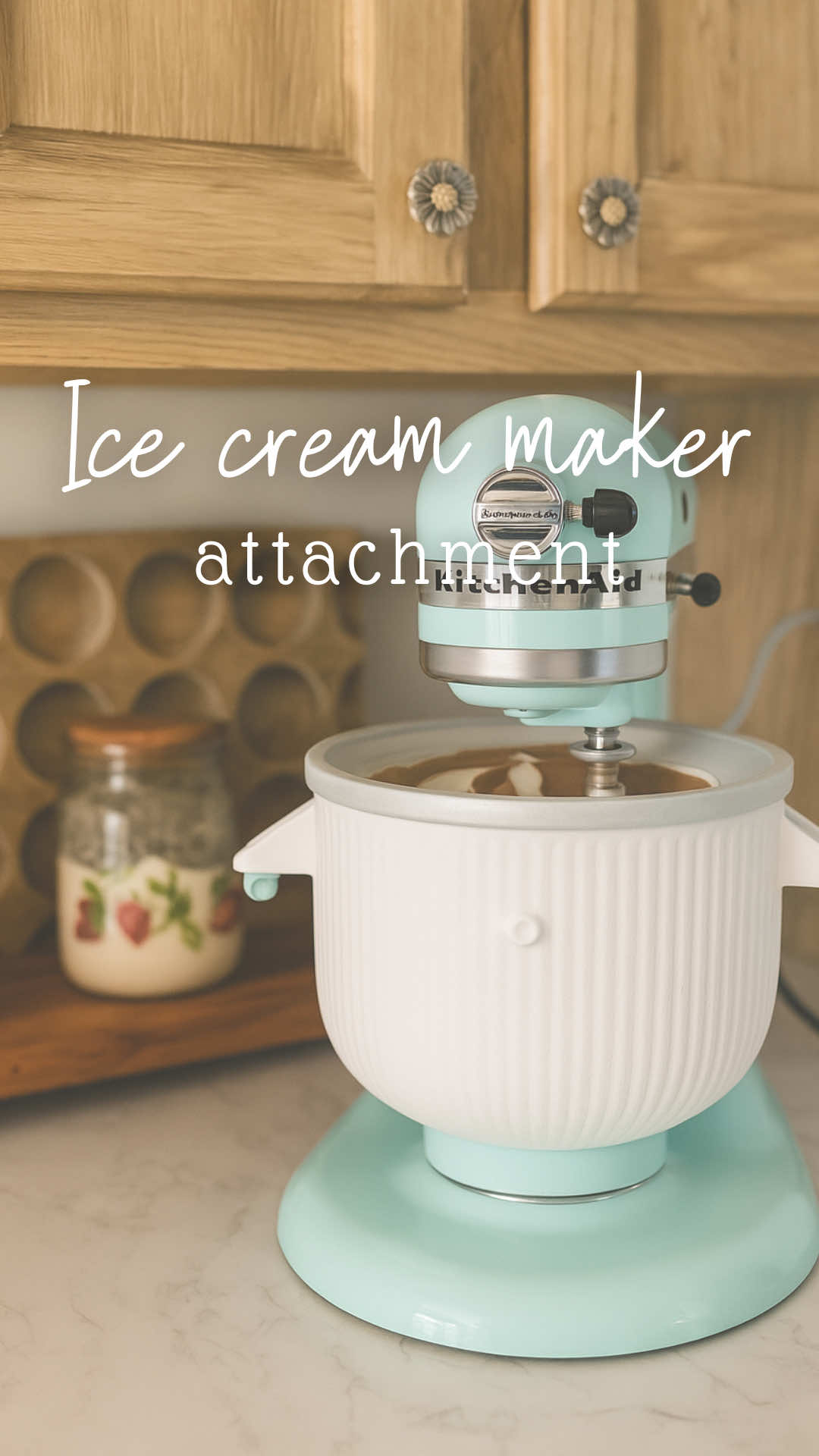 Small kitchen? BIG dreams! Why buy a bulky ice cream maker when your kitchenaid can do it all? This game changing attachment turns your stand mixer into an ice cream powerhouse! No extra counter space or hefty $$$ required!  #familyof7 #busymom #Homemadekitchen #lifeofahomemaker #madefromscratch #homemakingmama #fromscratch #homeschoolmama #homemakertiktok #HomemadeDesserts #kitchengadgets 