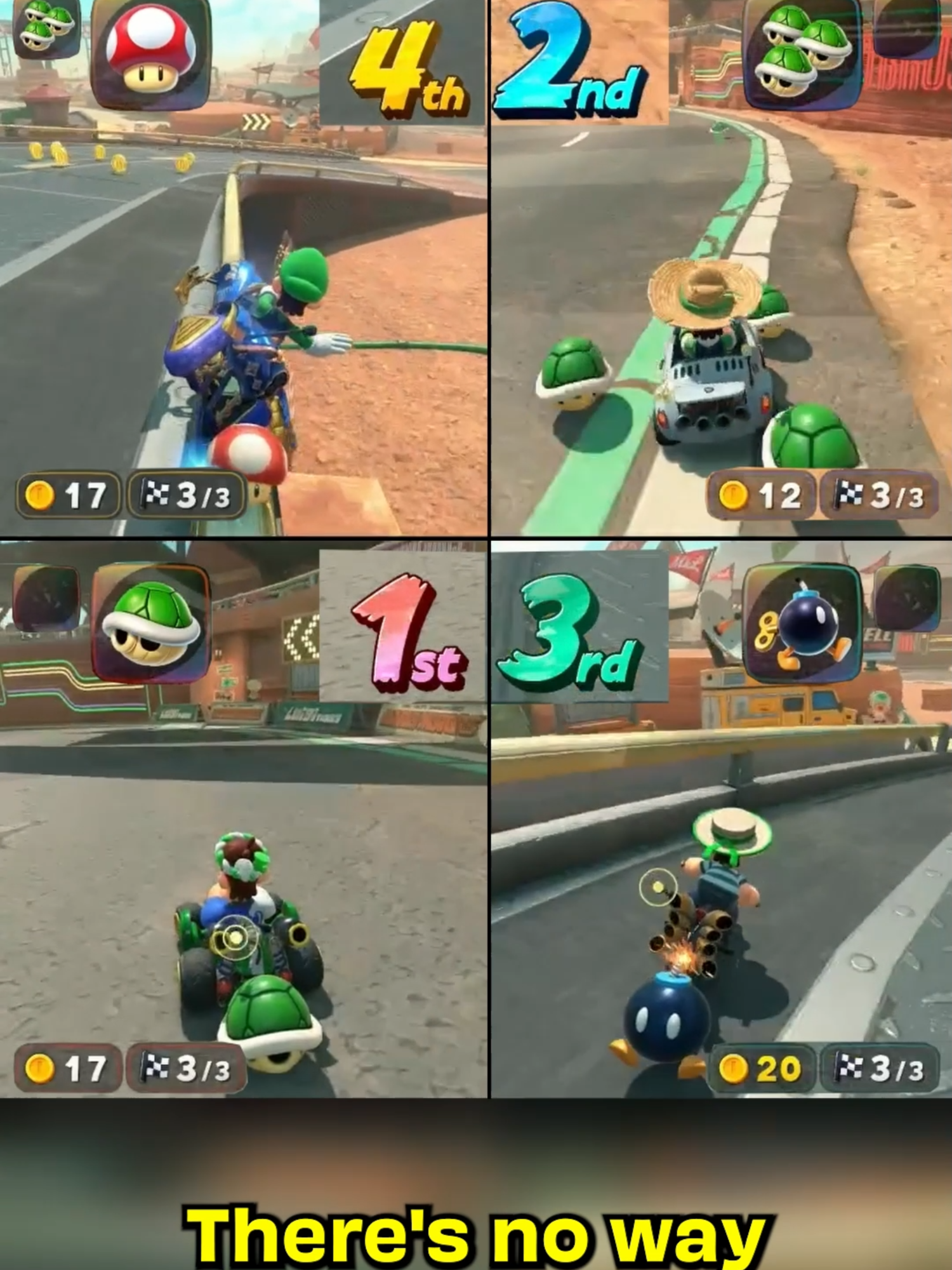 4 Luigis Win By Doing Absolutely Nothing. #fyp #mariokartworld #gaming #nintendoswitch2