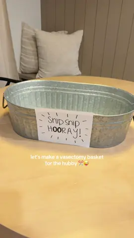 The end is the best part 😂👏🏼 Rough day for the hubby but let’s hope this helps 😜 #vasectomy #snipsnip #snackbasket #carebasket #vasectomybasket #nomorekids #husbandhumor #marriagehumor #husbandandwife #snipsniphooray #vasectomyhumor #donehavingkids #funny #marriagecomedy #giftbasket #funnygift #husbandwifecomedy #momtok #dadtok #dadhumor #momhumor 