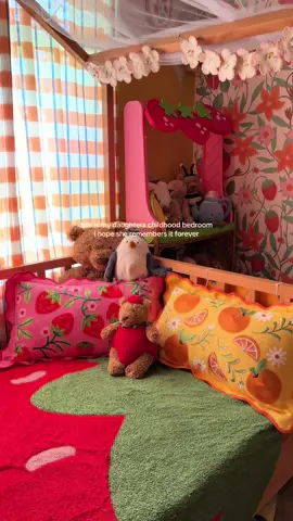 the bedroom of my dreams when I was child, a cozy, whimsical space of her own 🍓 #kidsbedroom #kidsroom #toddlerbedroom #toddlerroom #strawberrymom #whimsicalaesthetic #colorfulkidsroom #dopaminedecor #kidsbedroomdecor 