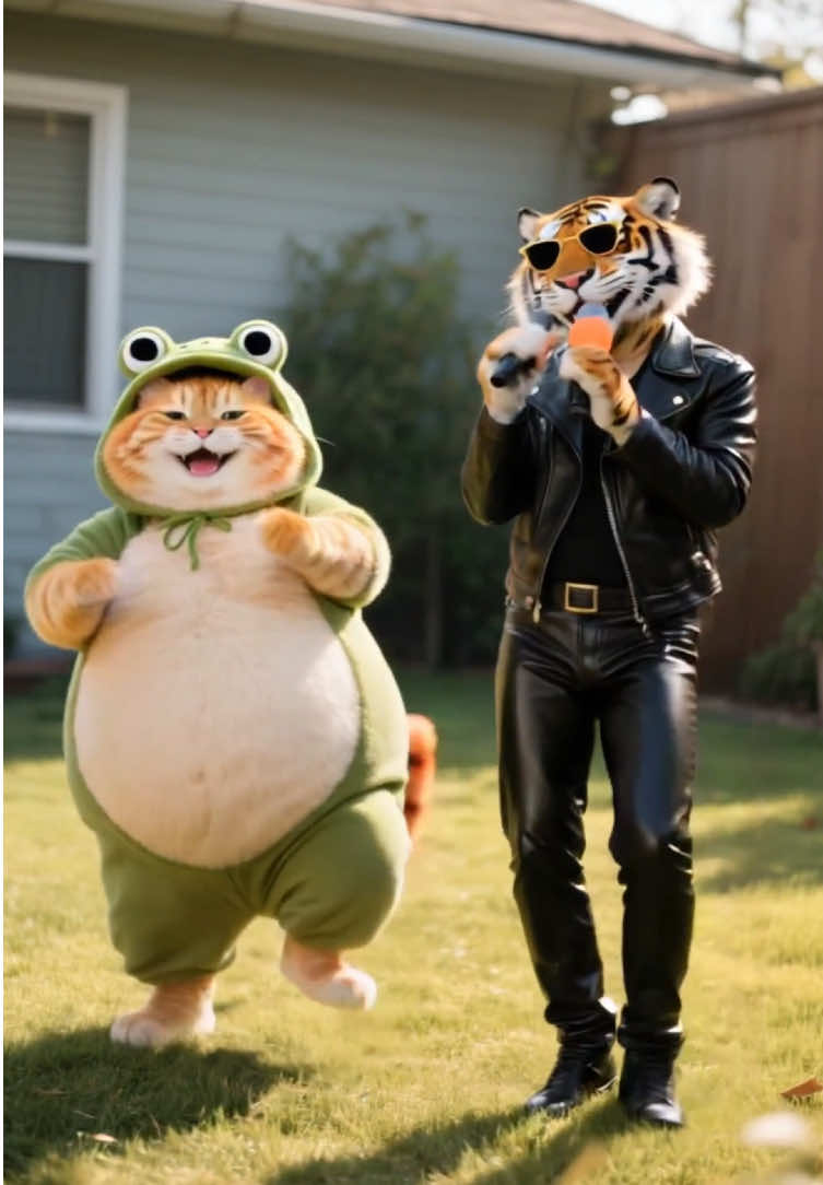 This frog should not mess with the orange cat.😂#ai #aistory #cat #VideoTube #funny 