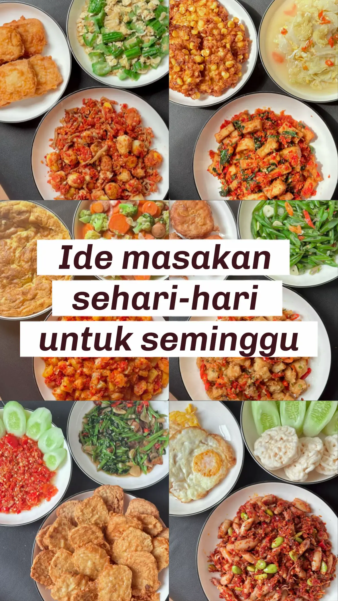 Ide masakan simple untuk seminggu buat yang bosen makan ayam 🍗  #menusimple #menuharian #foodprep #resepsimple #sambel #sayuran #gorengan 