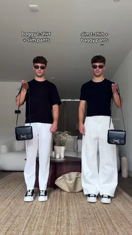 Baggy t-shirt & slim pants OR slim t-shirt & baggy pants? 🤯 #fashionhacks 