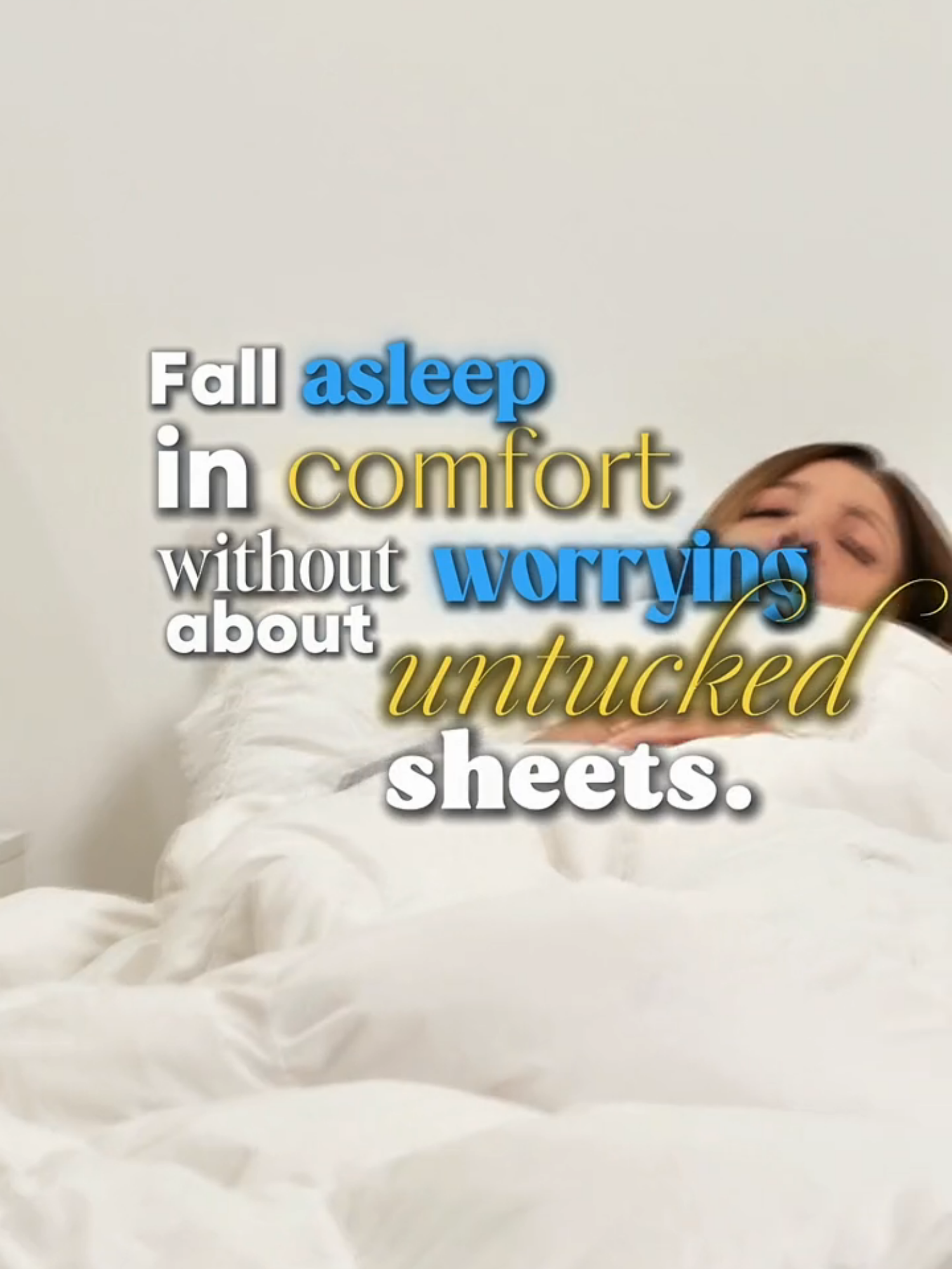 Your sheets should stay put—even after sleep yoga. Fall asleep once. Stay cozy all night.  Tap the yellow basket to try Bed Scrunchie. #TidySheetsOnly #NoMoreTucking #BedScrunchie #SleepUpgrade #TikTokFinds