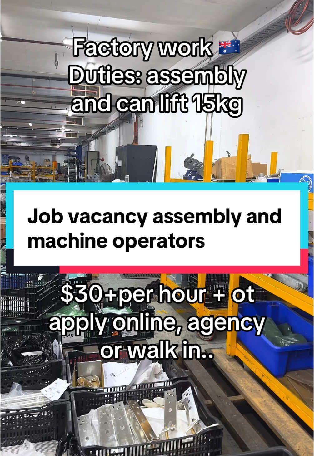 Wanted assembly and machine operators #factorywork #jobseeker #askquestions #howtoapply #workinaustralia #jobvacancy #pinoyinaustralia #assembly #forkliftoperator #cncmachining 
