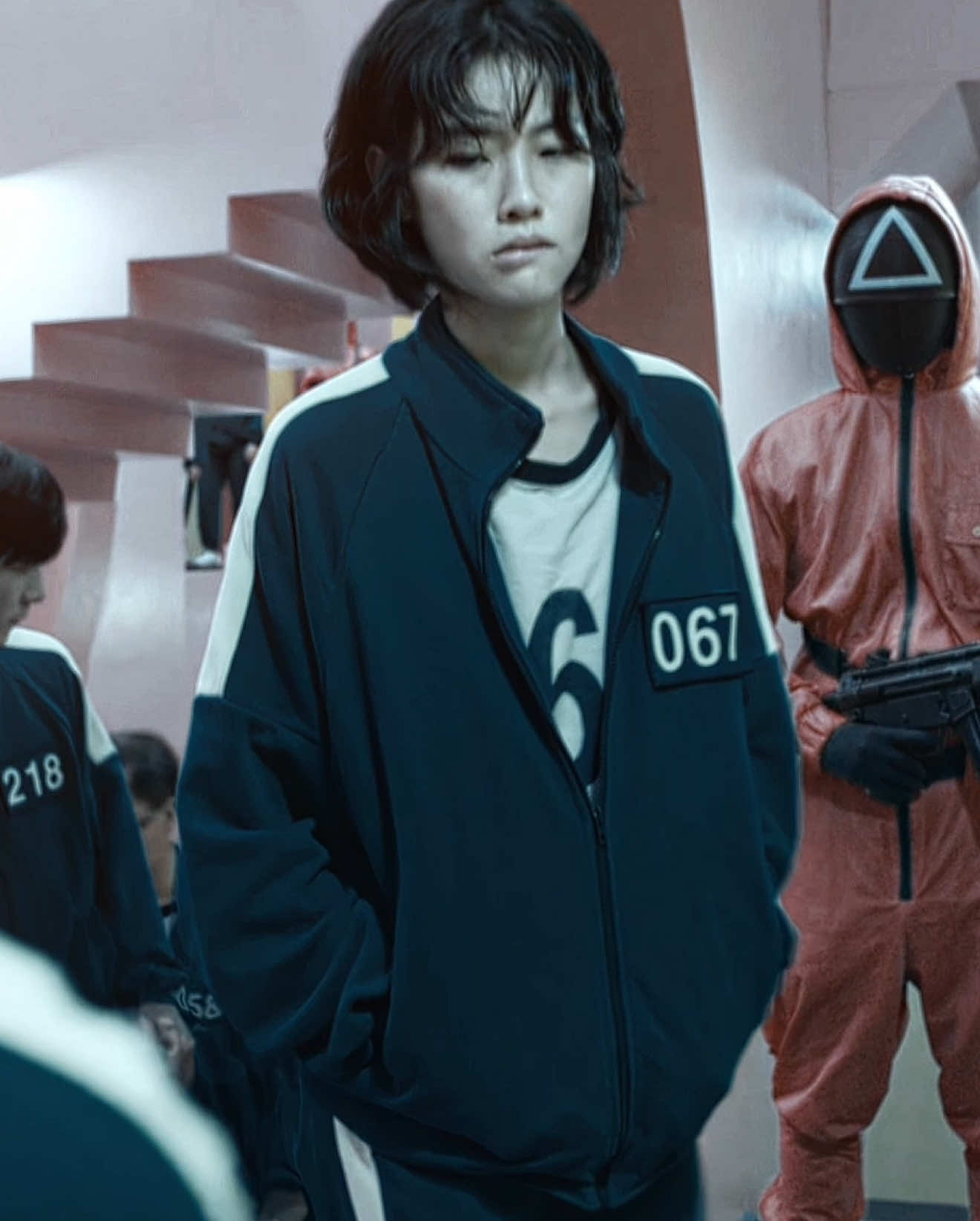 her breaking character in the beginning always gets me 😭 [ac @lily ♫ scp pe7ezscenes] #kangsaebyeok #junghoyeon #squidgame #player067 #aestheticedits 