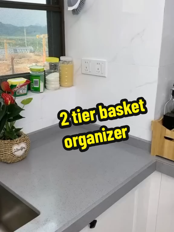 Portable kitchen or bathroom 2 tier drawer basket organizer #organizer #basketorganizer #portableorganizer #fypシ #foryou #foryourpage 