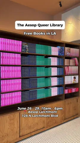 The @Aesop Queer Library returns for its fifth-year anniversary, giving out free books by LGBTQIA2S+ authors Head to Aesop Larchmont to take home a book of your choice. Don’t miss this celebration of queer literature! June 26 - 29, 10am - 6pm 📍 Aesop Larchmont, 128 N Larchmont Blvd #AesopQueerLibrary #laforfree #la #lapopups #losangeles #california #free #thingstodoinla #thingstodola #dtla #losangeles_city #discoverla  #discoverla #popup #popups #larchmont #aesop