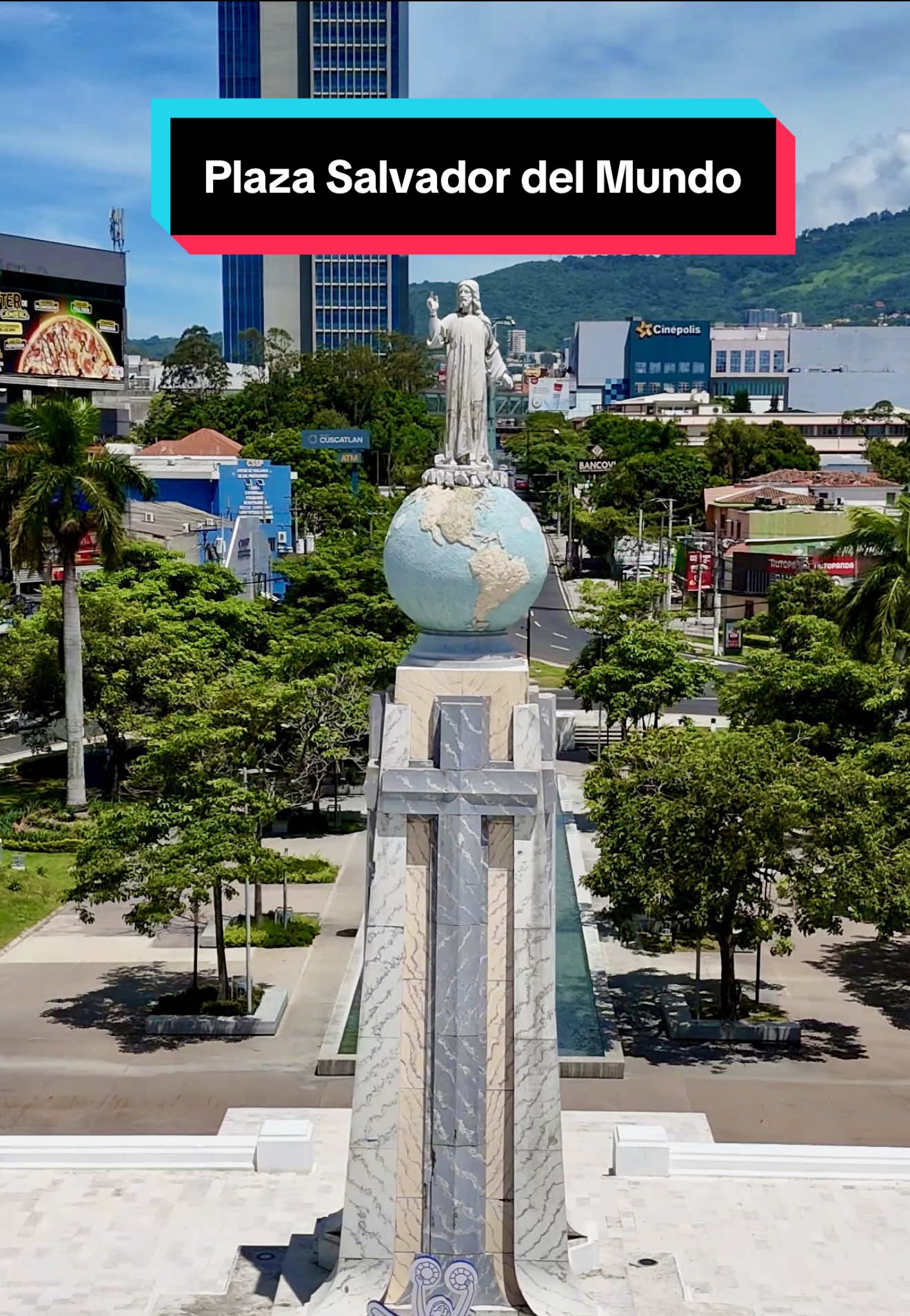 Tomas con drone de el monumento desde El Salvador del Mundo 🌎 así se ve desde el aire el famoso monumento de San Salvador en El Salvador.   #city #monumento #sansalvador #elsalvador🇸🇻 #drone #turismoelsalvador #creatorsearchinsights 