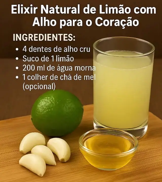 Benefícios e Propriedades: Reforço Imunológico: O alho contém alicina e o limão é rico em vitamina C e antioxidantes, que juntos podem fortalecer o sistema imunológico e auxiliar no combate a infecções, gripes e resfriados.  Saúde Cardiovascular: O alho pode ajudar a reduzir os níveis de colesterol 
