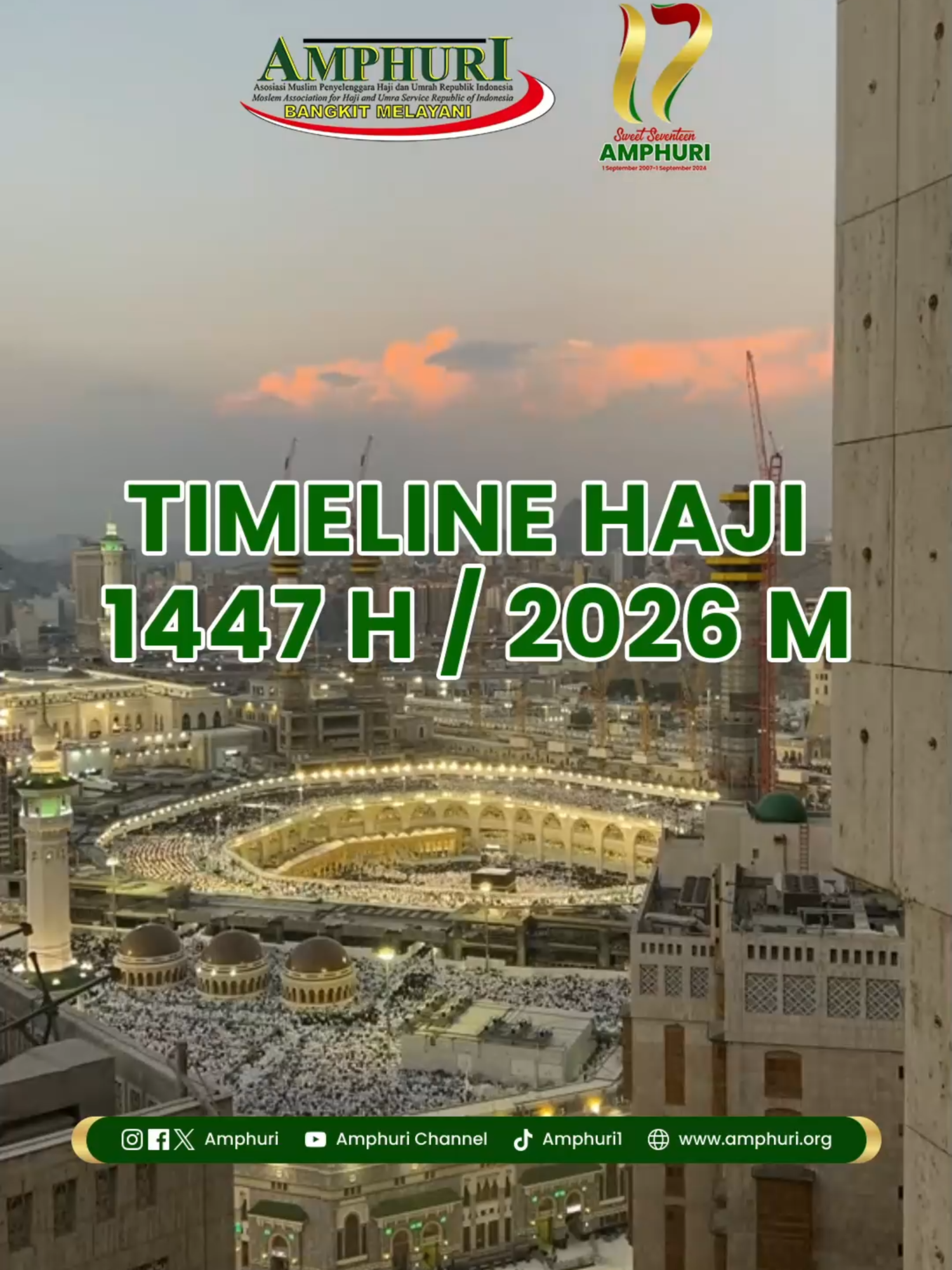Timeline Haji 1447H Musim haji 1446H/2025 telah berlalu, kini bersiap memasuki musim haji berikutnya. Seperti apa? berikut adalah Timeline Haji 1447H/2026M yang bersumber dari Kementerian Haji dan Umrah Arab Saudi. #amphuri #amphuribangkitmelayani#amphurimendunia #amphurigoglobal #haji1447h #hajikhusus