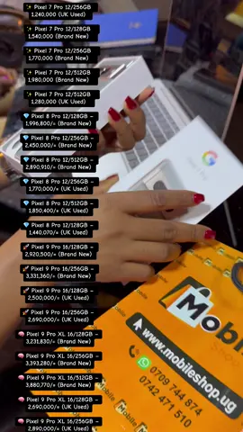 Latest updated pixel prices / 7pro to 9pro xl updated also, available at www.mobileshop.ug #MOBILESHOPUG #trustedsource #uganda #fyp hotline 0709744874