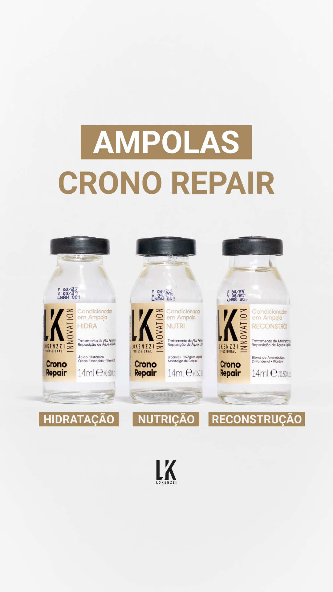 Com as ampolas Crono Repair, o cuidado é completo. A Hidra hidrata profundamente, a Nutri fortalece e a Reconstrói recupera os fios em minutos. É tratamento de verdade, do jeitinho que seu cabelo precisa. 💛✨