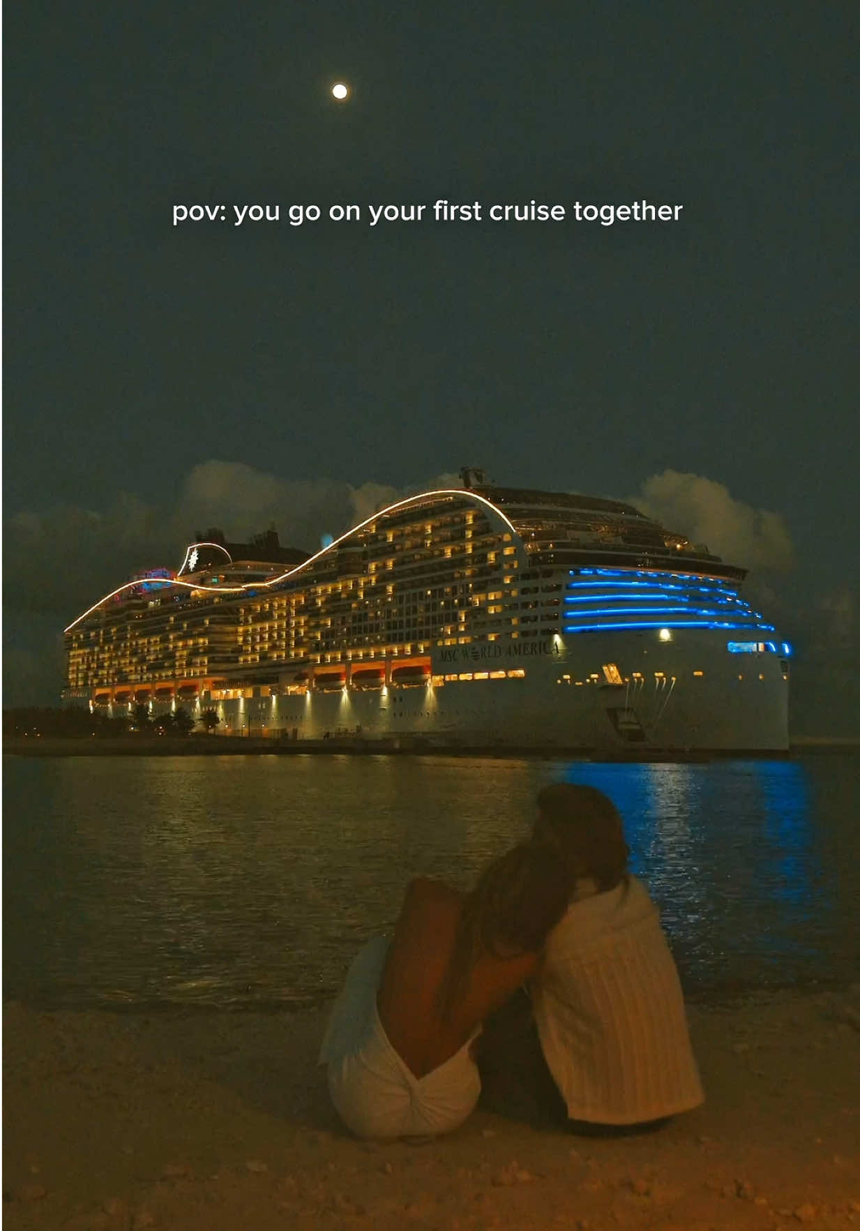Our first cruise together 🌅💙🛳️🌴 pub @MSC Cruises Official #MSCWorldAmerica is where golden skies meet ocean dreams and you can create unforgettable moments with the one you love. #msccruises 
