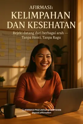 Afirmasi Pagi Untuk Kelimpahan dan Kesehatan carilah tempat hening, dengarkan dan yakinilah affirmasi ini, ulangi secara terus menerus di pagi hari. Maka kesehatan, magnet rejeki dan kesuksesan akan semakin dekat di hidup anda #motivasi #afirmasipositif 