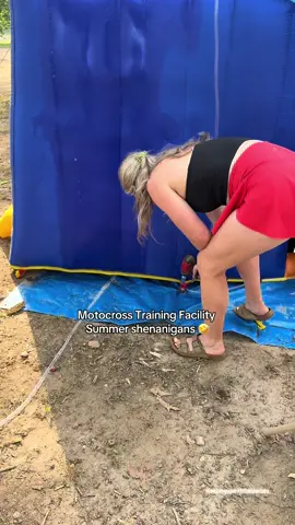 Just trying to keep these kids, cool and entertained out here 🤣🥵 #moto #motocross #mototok #momtok #waterslide #Summer #momtent #summervibes #momlife #rvpark #rvliving 