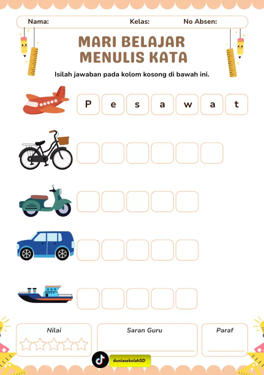 Aktivitas siswa belajar menulis. File siap print di link profil. #menulis #kata #belajarmenulis #bahasaindonesiasd #kelassatu #kelassatuesde 