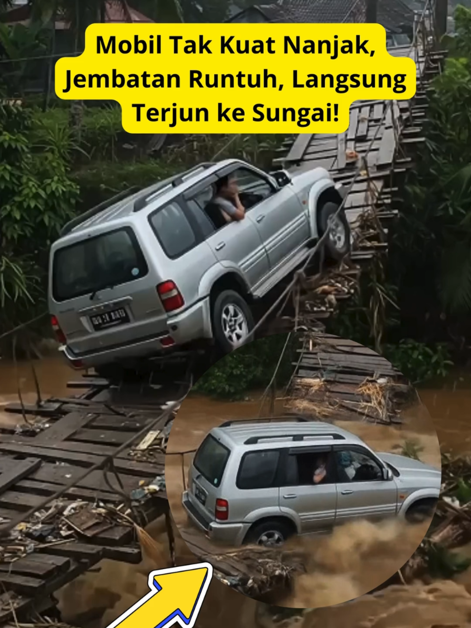 Detik-detik Mobil Tak Kuat Nanjak, Jembatan Runtuh, Langsung Terjun ke Sungai! 😱😭#ai #fyp #viral