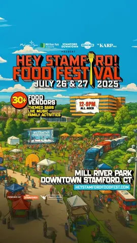 🍴🎉 The tastiest part of Summer In The Park The Hey Stamford Food Festival — back at Mill River Park for two days of foodie fun this July! 30+ vendors, live music, and all the summer flavor. You bring the appetite, we’ll bring the vibes. #heystamford #stamford #stamfordct #heystamfordfoodfest #summerintheparkct 