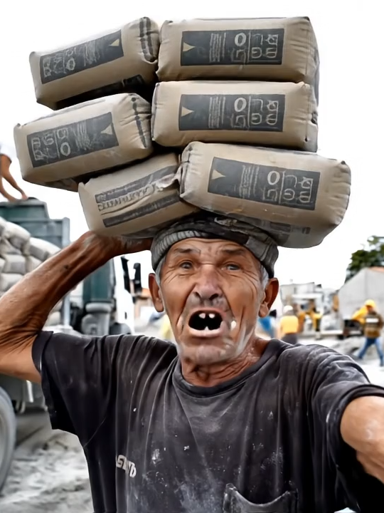 APOSENTADO CARREGANDO 5 SACOS DE CIMENTOS NA CABEÇA . . #viralizar #ia