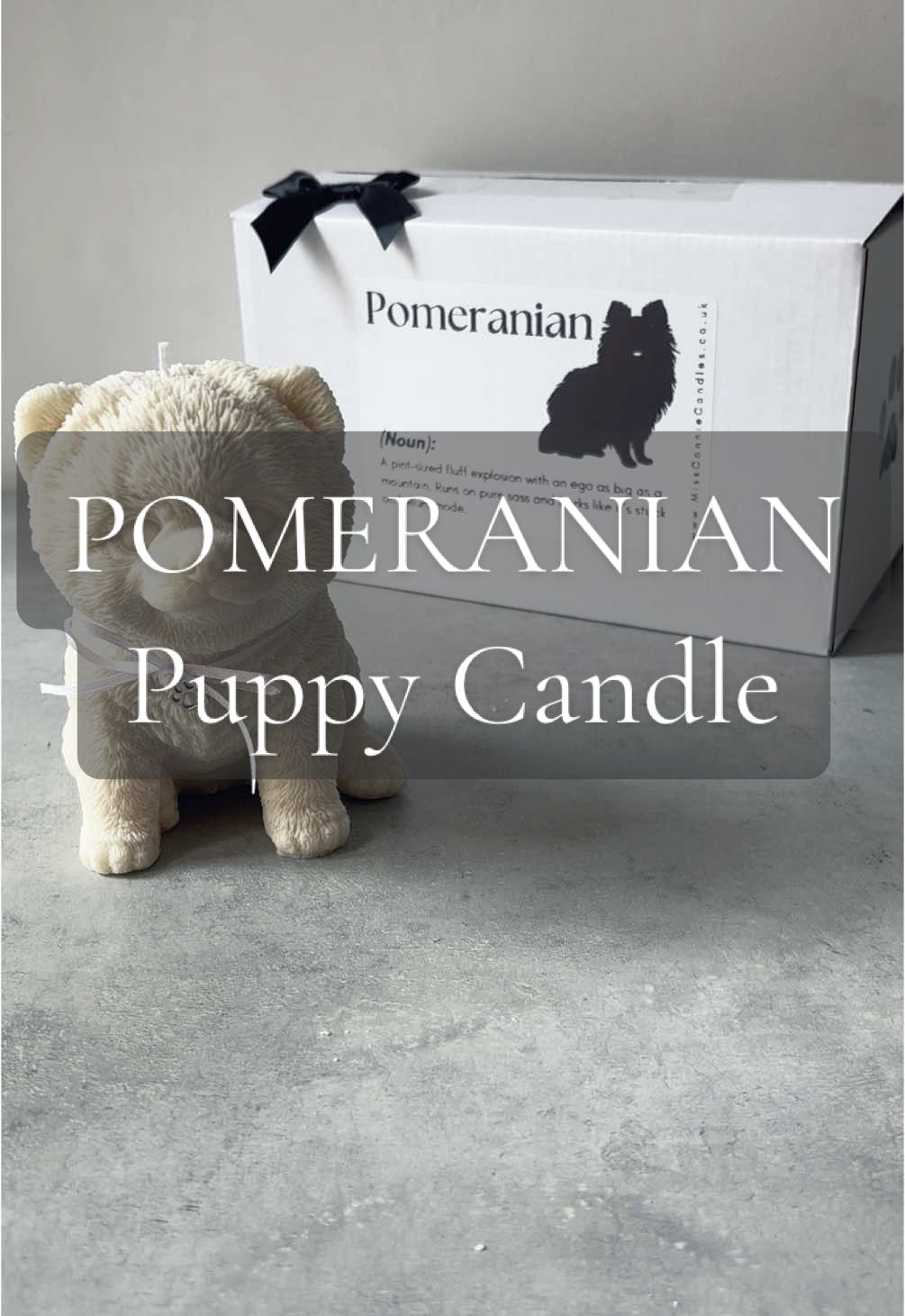 As a luxurious addition to any home, the Pomeranian Puppy Dog Candle boasts intricate details and a realistic fur-like texture, making it a one-of-a-kind decor piece that is sure to impress. Packaged in a white box with a fun quirky breed description label, ready to gift! #puppycandle #puppycandles #dogcandle #dogcandles #SmallBusiness #handmadegifts #doglovergift #decorativecandle #pomeranian #pomeranianpuppy #pomeraniandogs #handmade 