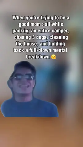 When you’re trying to be a good mom : all while packing an entire camper, chasing 3 dogs, cleaning the house, and holding back a full-blown mental breakdown 🫠