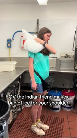 He popped it back in place so 🤷‍♀️ #injury #funny #fail #foryoupage #fypシ゚viral #fypage #fyp #fypシ #camp #work #shoulderinjury #indian #shoulder #shoulderpain #hilarious #ice #icebag #ladder #falling #funnytiktok 