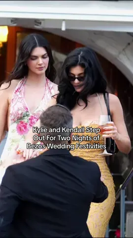 Sister, sister! #kyliejenner and #kendalljenner step out in Venice to attend the Bezos wedding festivities. 
