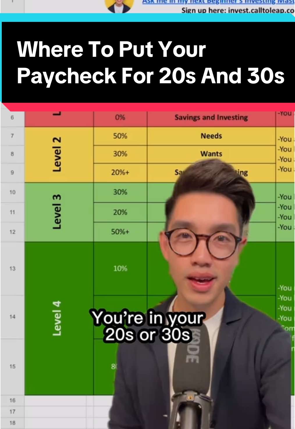 Are you in your 20s or 30s and still unsure how to split your paycheck? This quick 60-second video that breaks down 4 budgeting levels of people so you can see exactly where you stand—and how to level up. 👀 The budgeting sheet I use is 100% free and it's linked in my bio. Tag a friend and I’ll send it to both of you right now! 👇 - Steve If you’re ready to start investing this year, don’t miss my next Beginner’s Investing Masterclass! Sign up now — link in bio! Follow @calltoleap Follow @calltoleap for investing videos Follow me @calltoleap to start your journey toward financial freedom! #BudgetingTips #MoneyHabits #LevelUpYourFinances #CallToLeap #FinancialFreedom