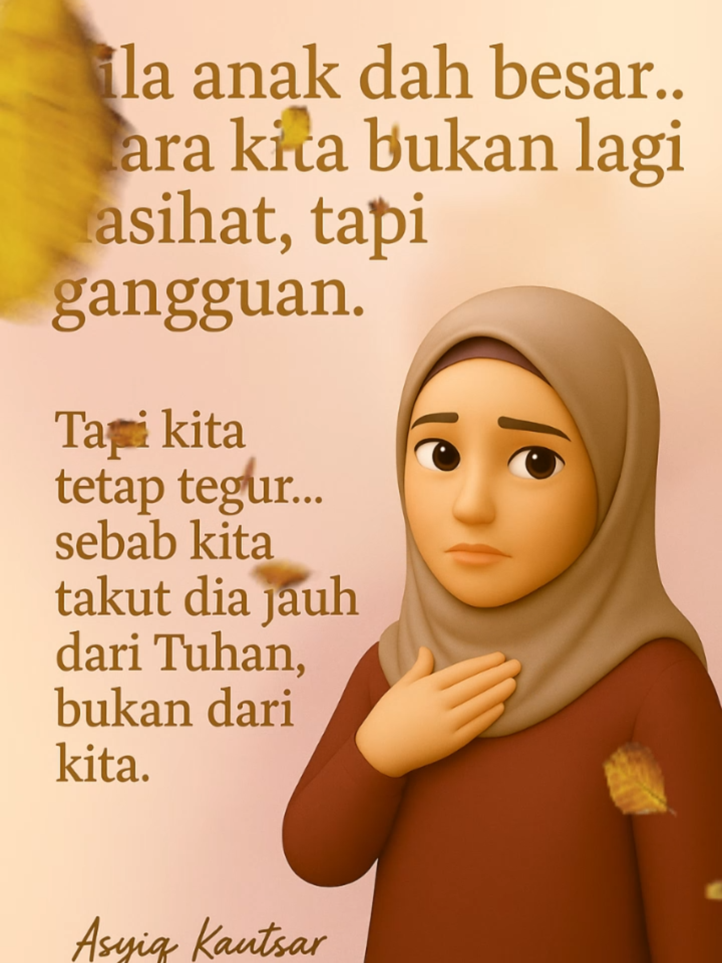 Bila anak dah besar, suara kita dianggap gangguan. Tapi kita tetap tegur... bukan sebab ego, tapi sebab sayang. #MasalahAnak #DoaIbuBapa #HealingAnak #AsyiqKautsar