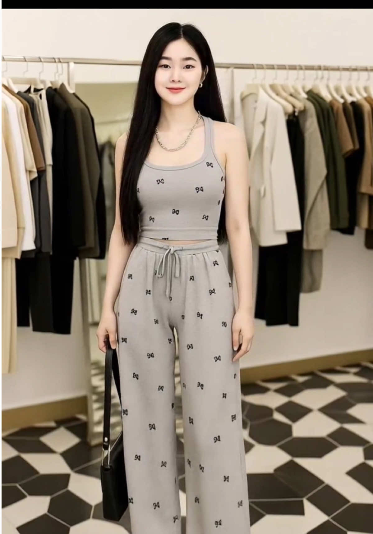 Set bộ áo ba lỗ nữ kèm quần suông dài chất thun hoạ tiết nơ #setbonu #setbonuthoitrang #viral #xuhuongtiktok 