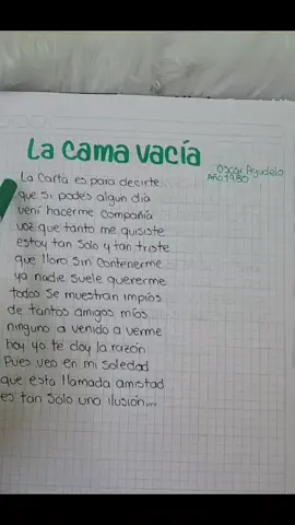 LA CAMA VACÍA  #lacamavacia #oscaragudelo🖤 #parati #Viral #tuletrafavorita #paradedicar🙈❤️🙈 #letrasdecanciones #escritoamano #manoletrayrumba #fyp #bohemia 