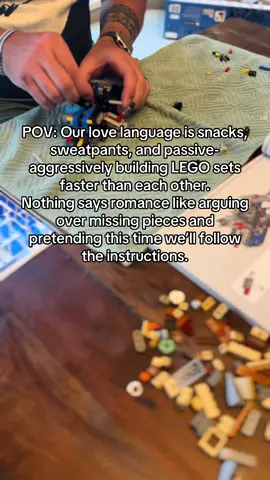 The best part is making a drinking game out of it!!! Whoever has a piece hit the floor takes a shot!  #DateNightAtHome #LegoLove #BuildingMemories #Lego #CouplesWhoBuildTogether #LegoDateNight #LoveInPieces #AdultLegoTime #BrickByBrick #CozyDateNight #QualityTime #RelationshipGoals #POVCouple #HomeIsWhereTheLegosAre