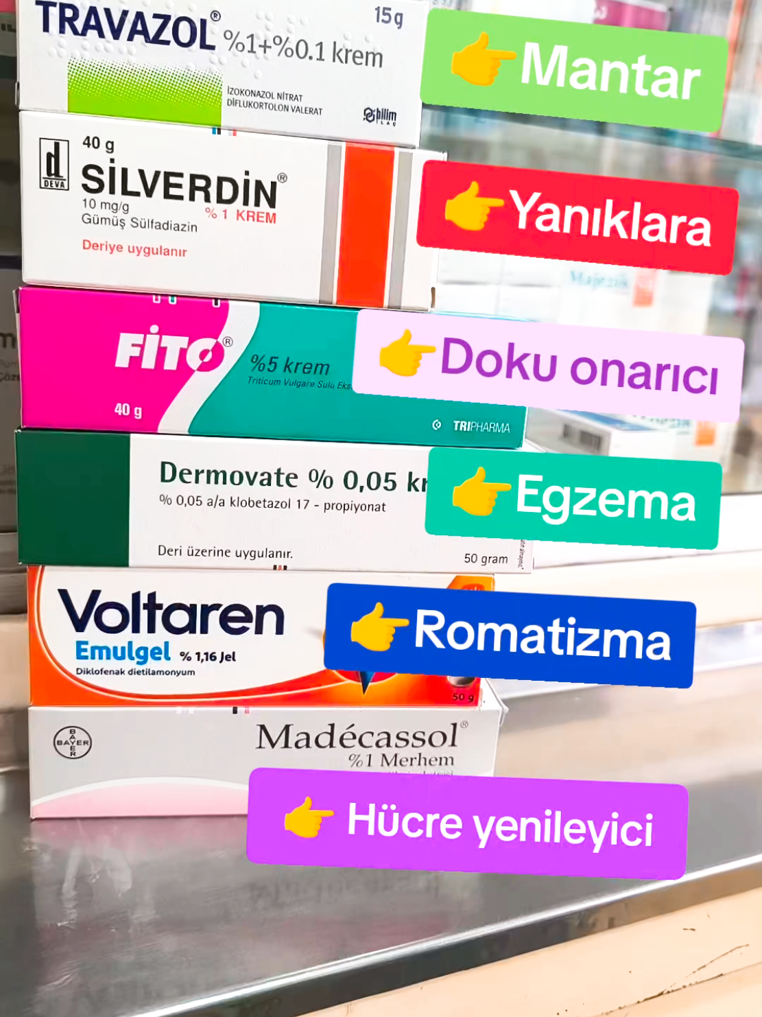 Yaygın ve etkili kremlerimiz 👏😊🙏 #jel #krem #eczacı #eczane #doktor #tıp #romatizma #ilaç #ağrıkesici #pharmacy #pharmacist #medical #medicine #eczaneteknisyenikeşfet💊 #keşfet #keşfetteyizzz #viraltiktok #viralvideo #fito #travazol #egzema 