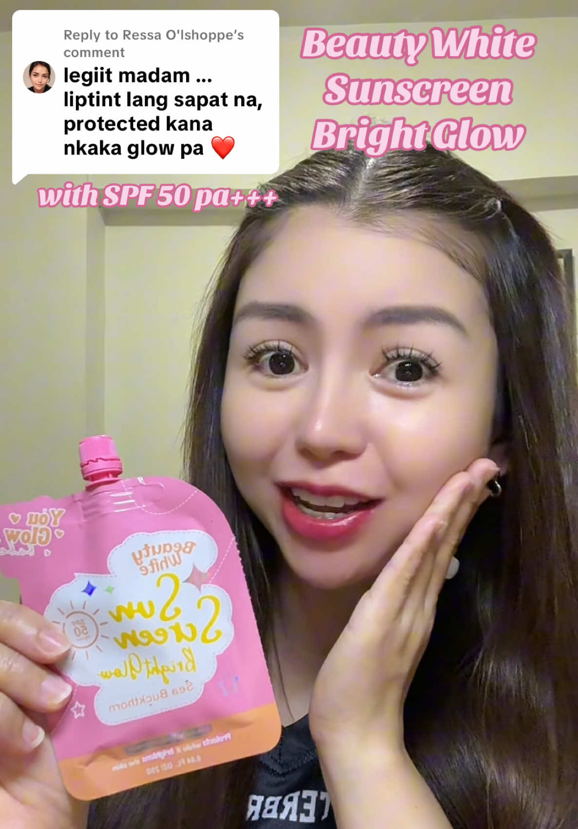 Replying to @Ressa O'lshoppe GRABE FEEDBACK sa Beauty White Sunscreen Bright Glow for single pack 139 for twin pack 239🥰  @Jingky Magsino 😉👌🏻🩷 @You Glow Babe 07 #youglowbabe #ygb #beautywhite #sunscreen #brightglow #ygbbeautywhite #jingkymagsino #jingkymoves