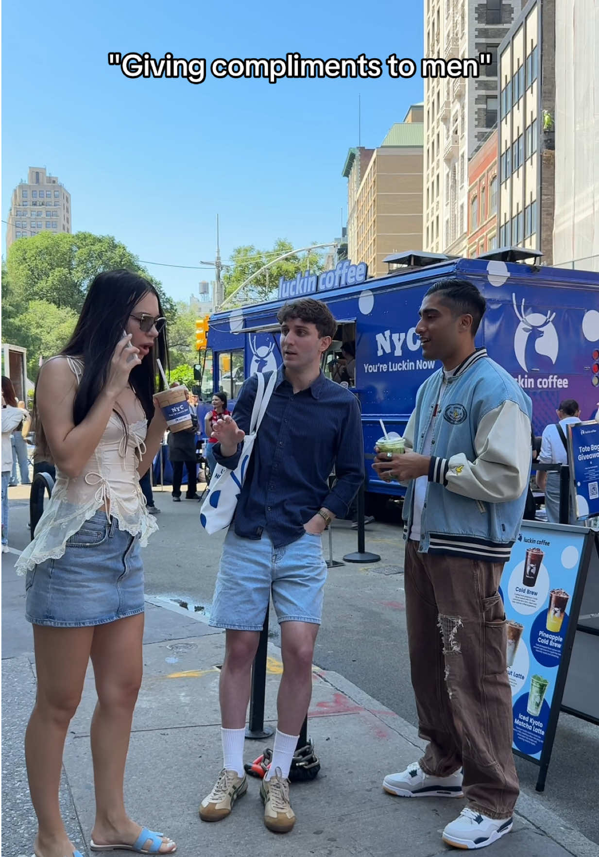 hack to get free luckin coffee from men #comedy #prank #funny #reaction #happy #LuckInNYC 